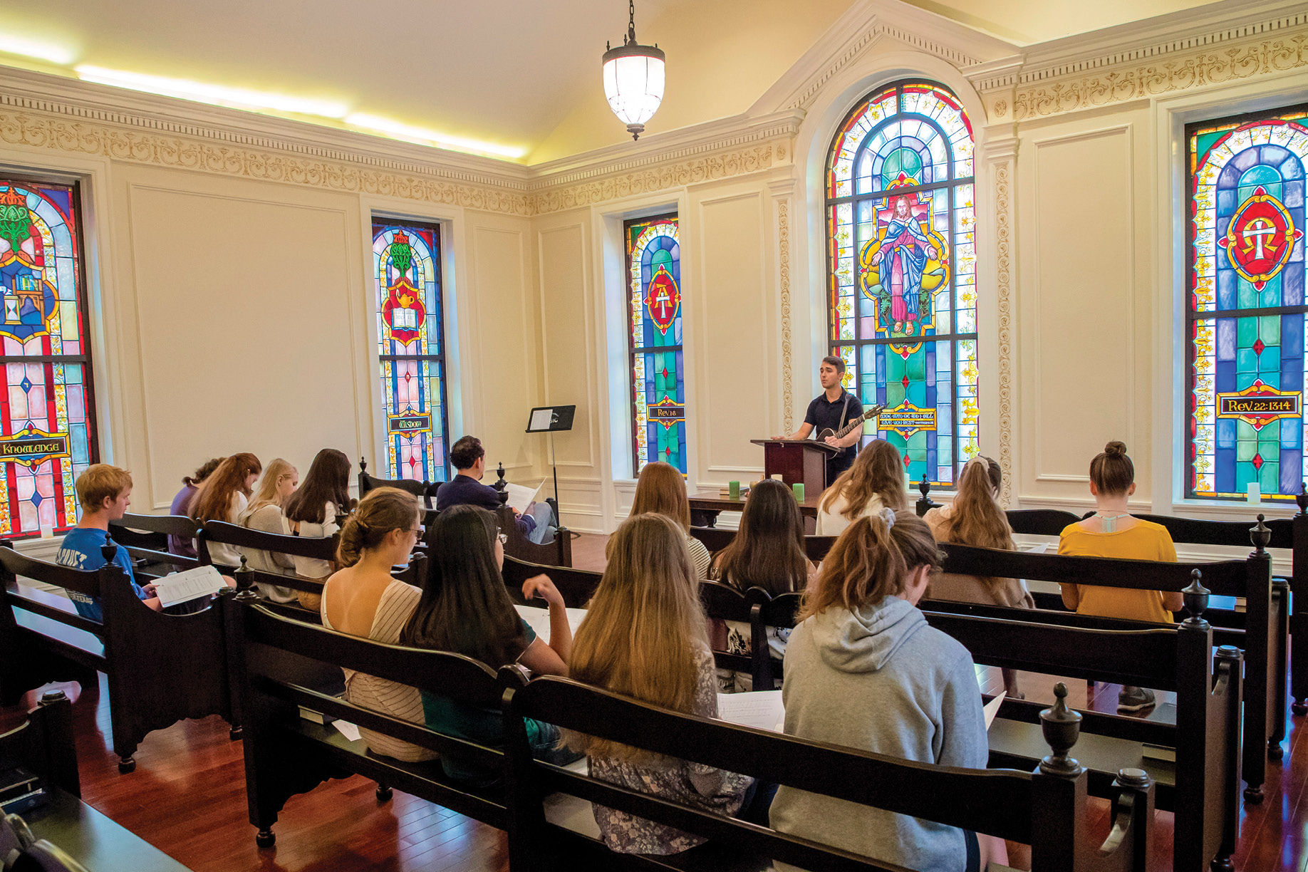 Students gather for Chapel Prayers in Memorial Chapel