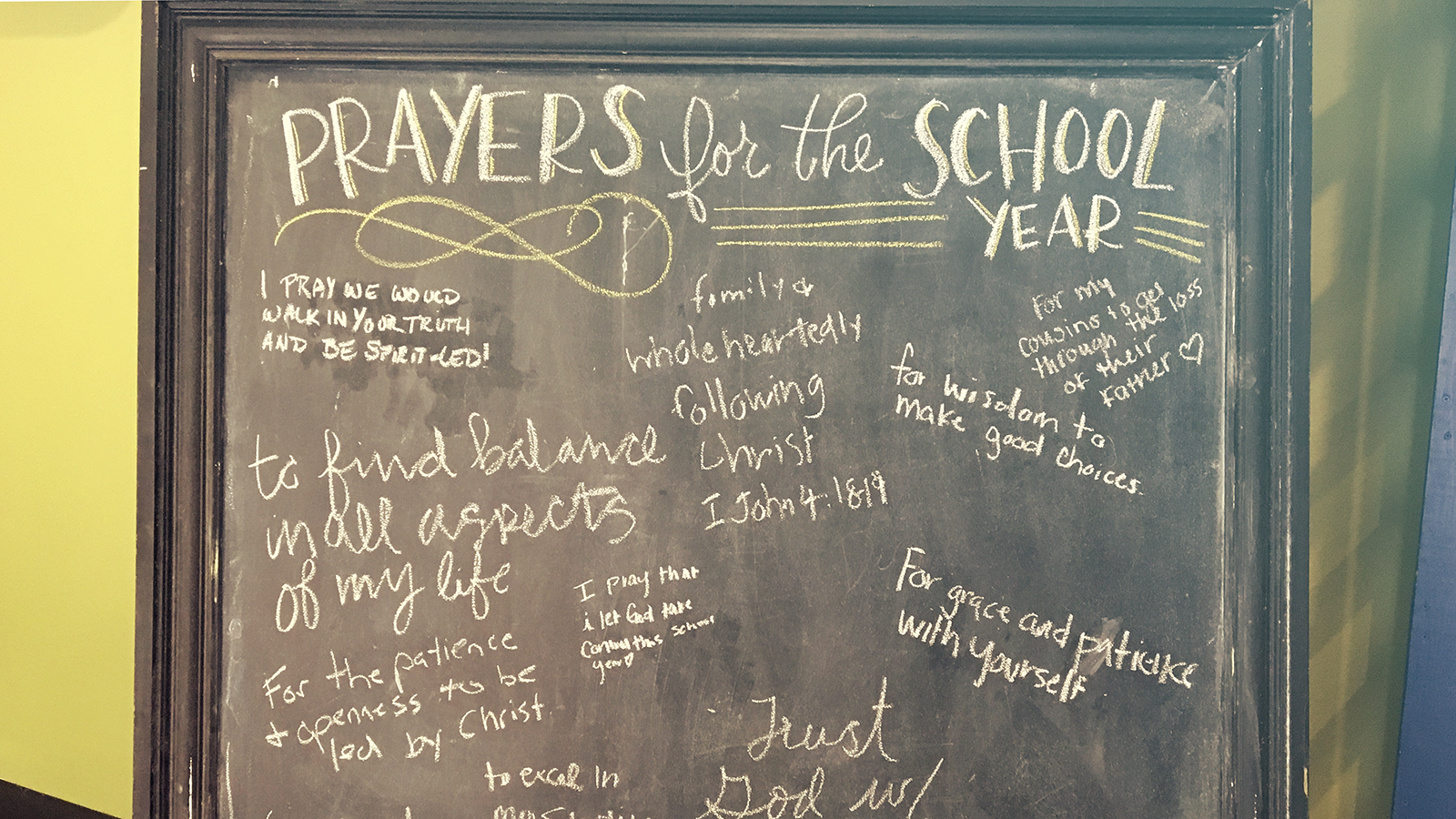 Chalkboard with prayer requests