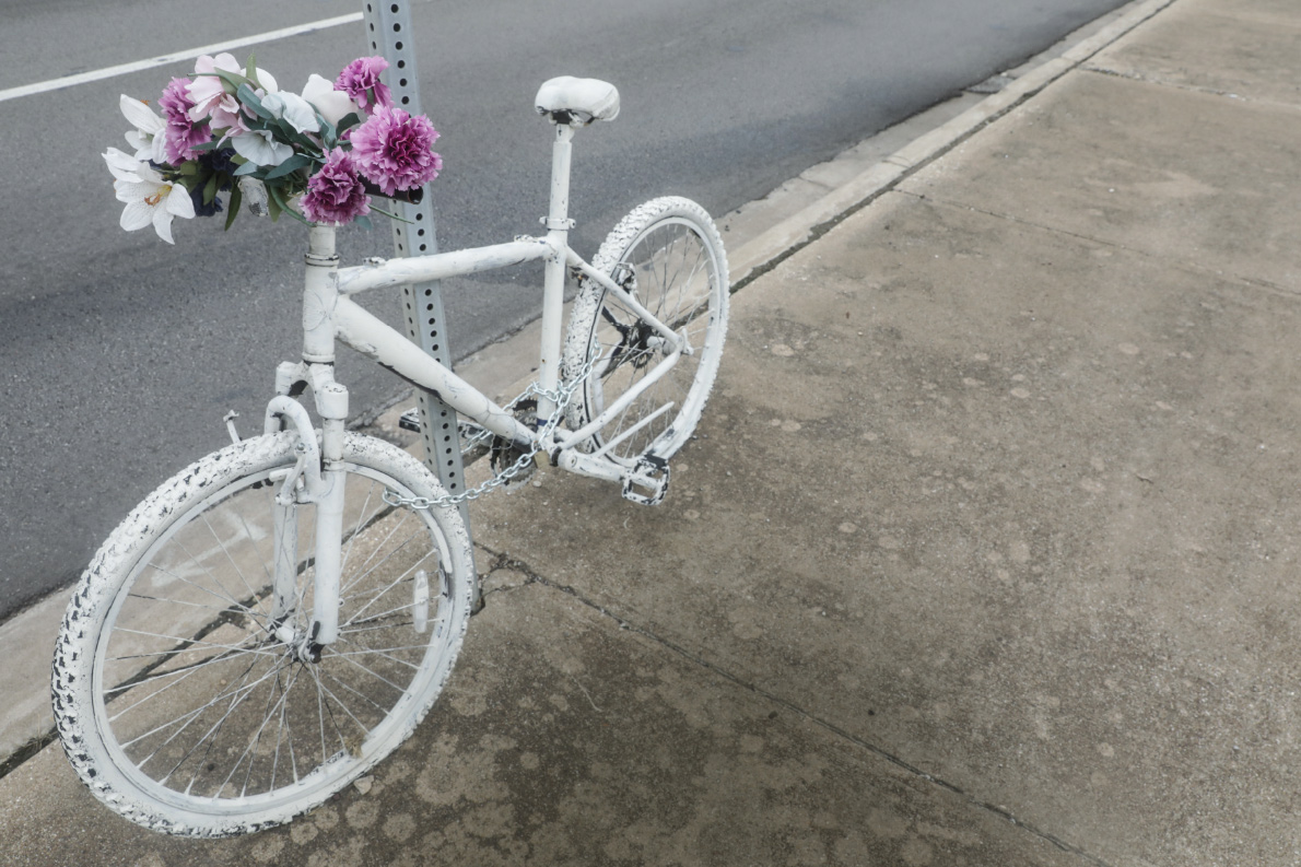 A ghost bike memorial honors the life of Baylor student David Grotberg near where he died in October 2016.