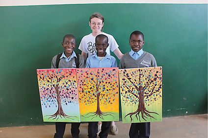 Orphans in Zambia with artwork