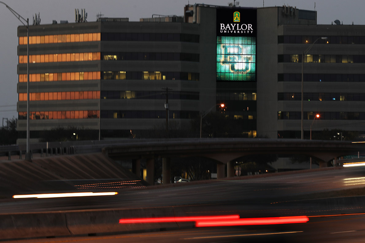 baylors_clifton_robinson_tower_was_transformed_into_a_digital_wallscape_to_impact_busy_i-35_through_waco._a_similar_technology_presented_campaign_messages_along_stemmons_in_dallas