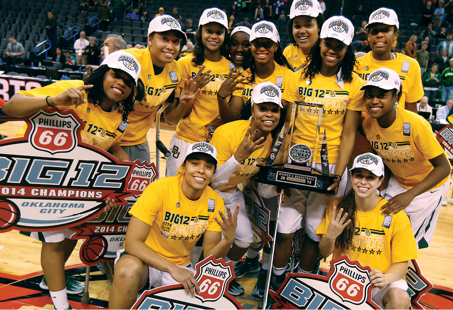 Group Photo of Womens Basketball Team After Winning the Big 12 Championship