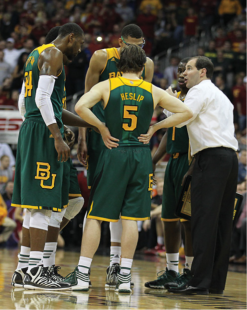 Photo of Baylor Mens Basketball in a Huddle During a Game