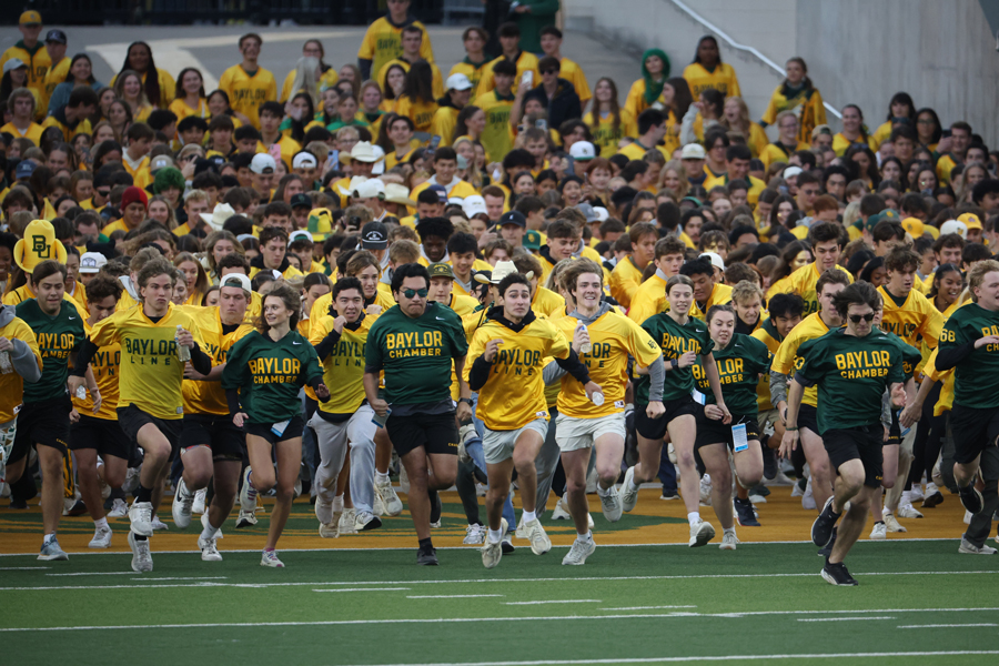 Baylor Freshmen running the Line before a football game