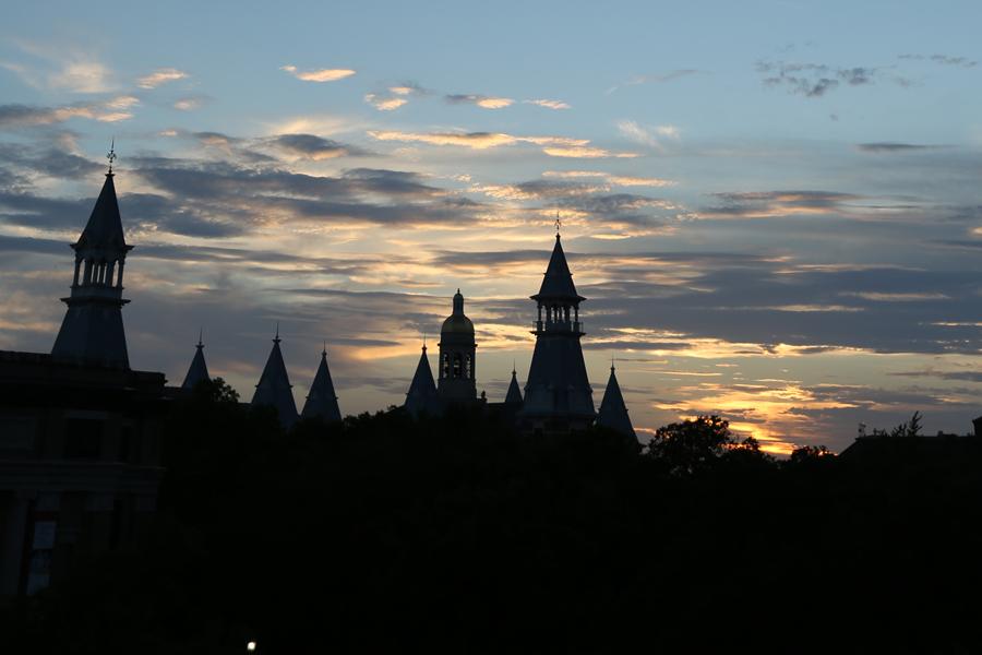 Baylor campus skyline at dusk