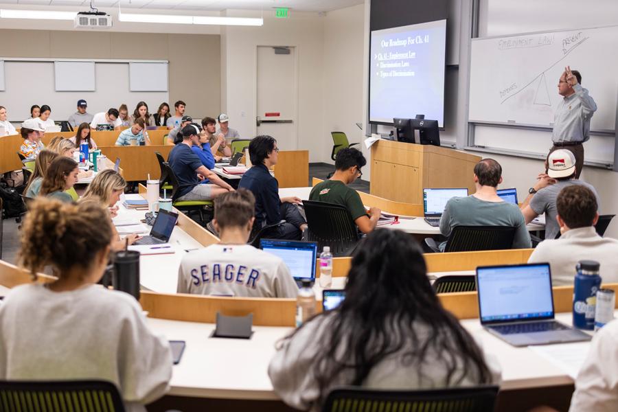 Baylor business students collaborating in a classroom or group study setting