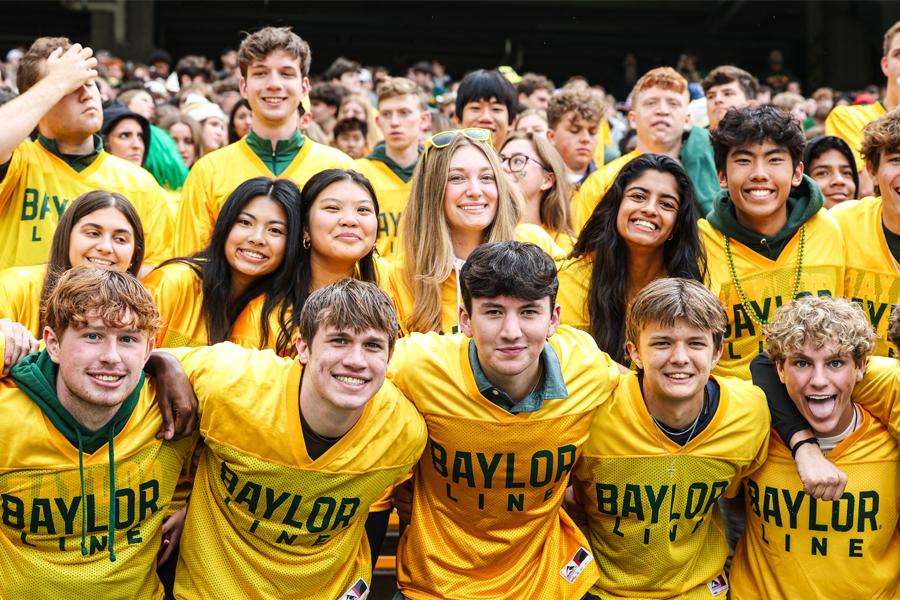 Freshman Baylor Line Students at a Baylor football game