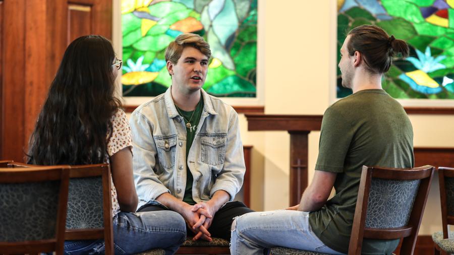 Baylor students visit with a resident chaplain.