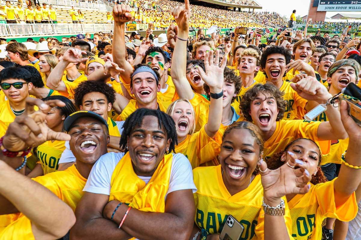 Baylor line fans in stands at McLane stadium